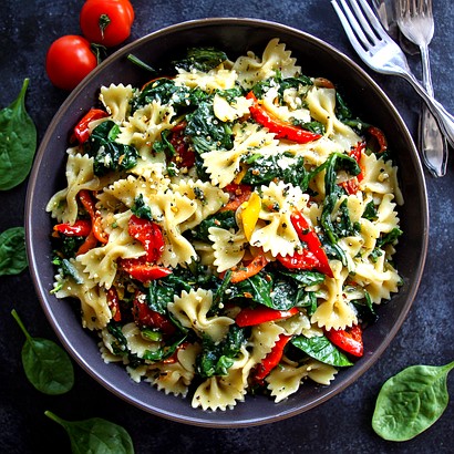 Spinach Bowtie Pasta Salad with Homemade Vinaigrette